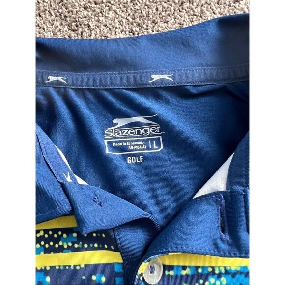 Slazenger Golf Polo Shirt youth large 3 Button Short Sleeve Blue and Yellow - Picture 3 of 5